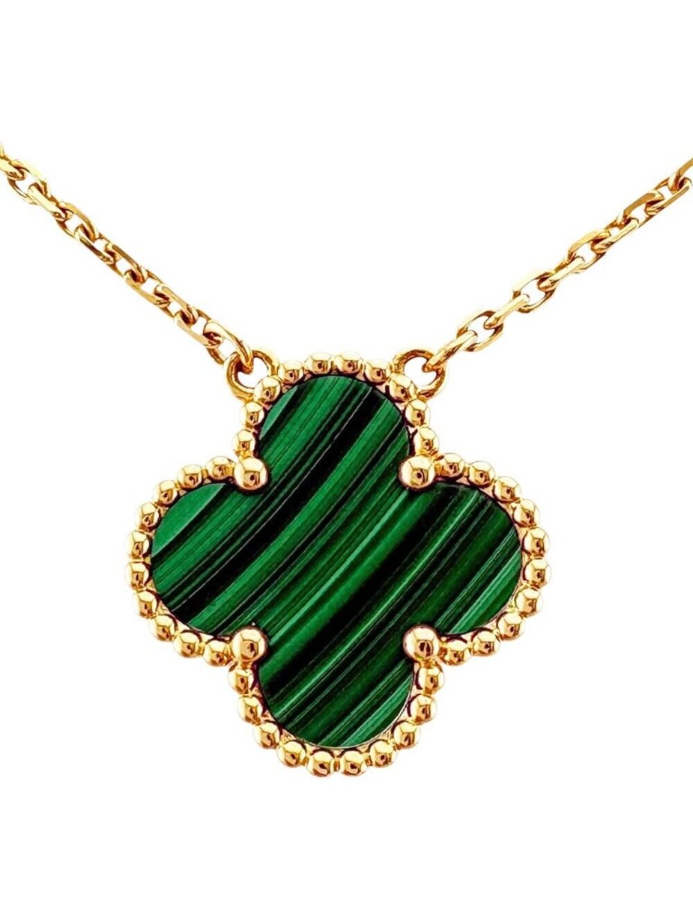 Van Cleef & Arpels Vintage Alhambra Necklace 18k Yellow Gold Malachite